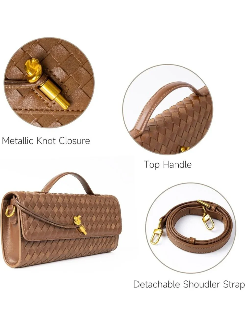 Women Chestnut Woven Leather Suede Woven Clutch Purse For Evening Crossbody Bag